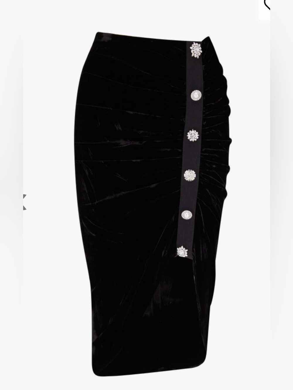 Veronica Beard Navita Black Velvet Ruched Pencil Skirt with Embellished Buttons